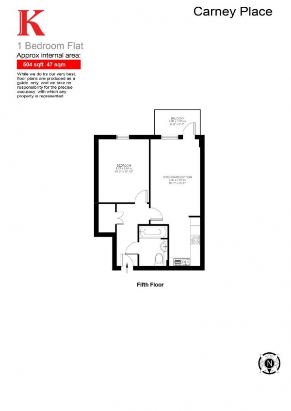 Floor Plan Image for 1 Bedroom Flat for Sale in Carney Place, SW9