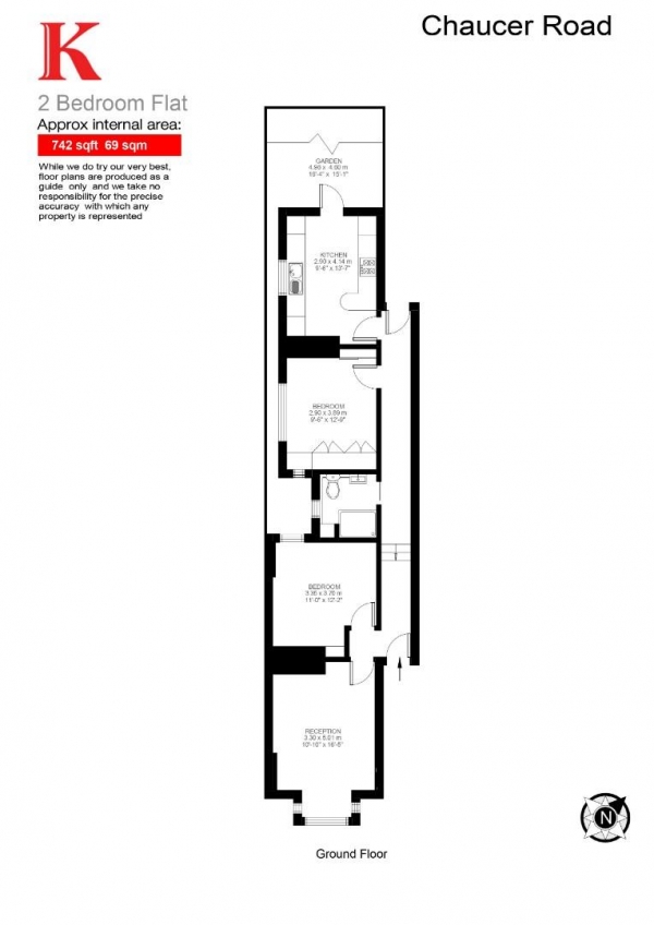 Floor Plan Image for 2 Bedroom Flat for Sale in Chaucer Road, SE24