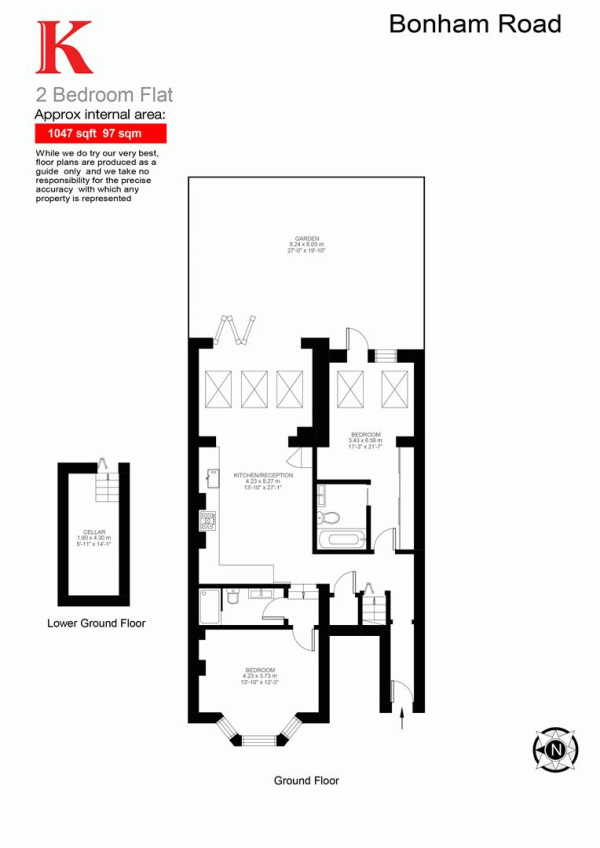 Floor Plan Image for 2 Bedroom Flat for Sale in Bonham Road, SW2