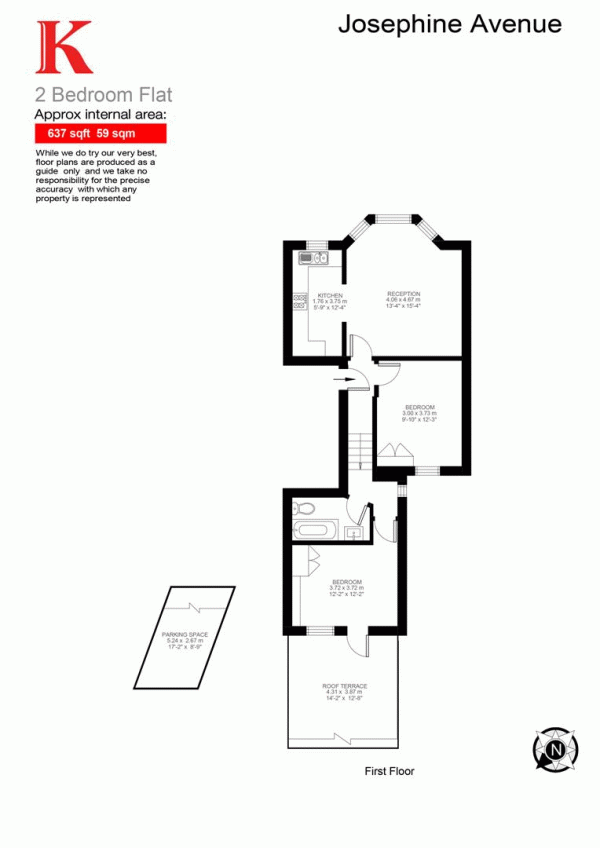 Floor Plan Image for 2 Bedroom Flat for Sale in Josephine Avenue, SW2