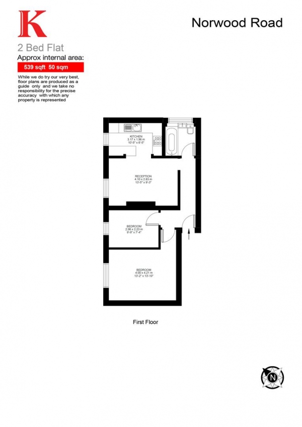 Floor Plan for 2 Bedroom Flat for Sale in Norwood Road, SE24, SE24, 9AQ -  &pound350,000