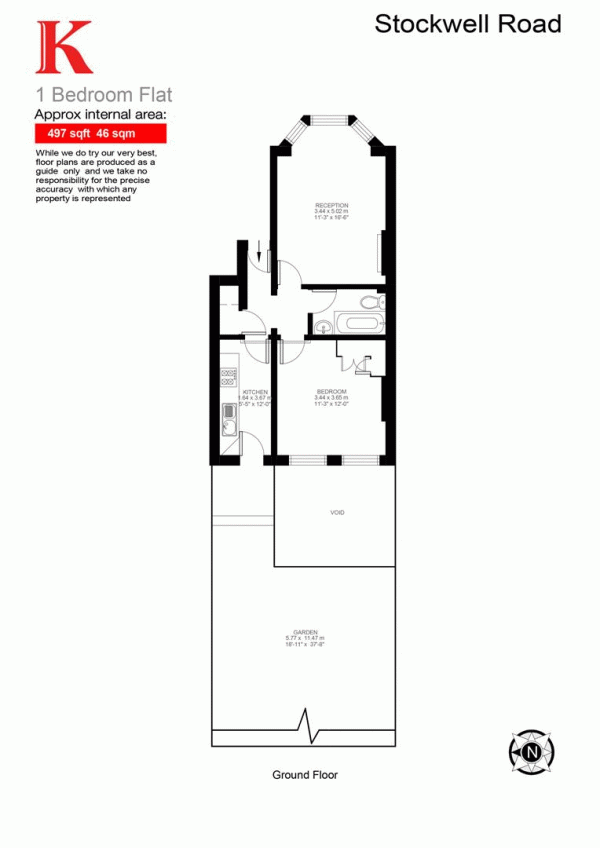 Floor Plan Image for 1 Bedroom Flat for Sale in Stockwell Road, SW9