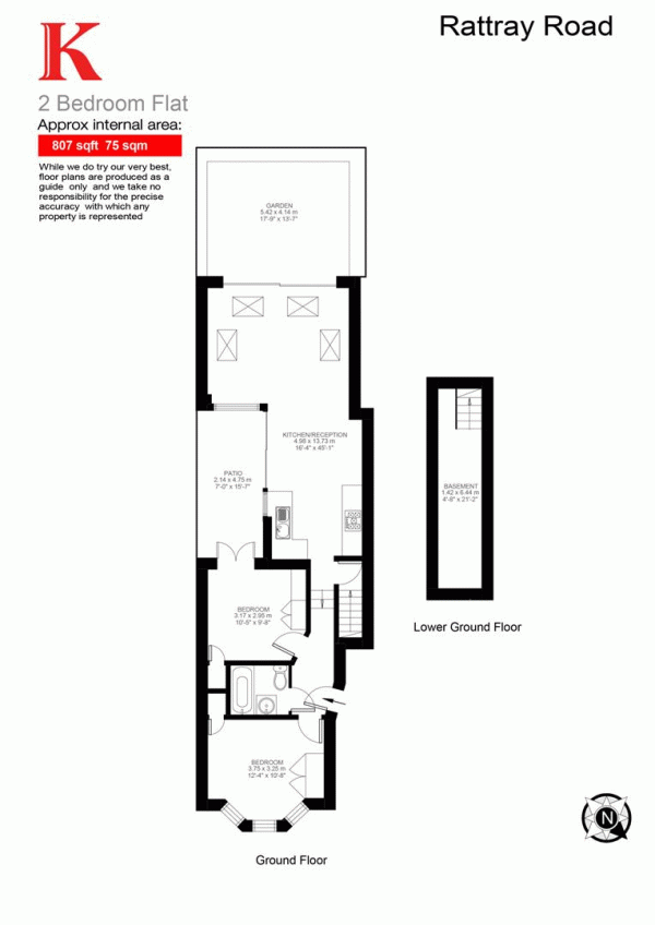 Floor Plan for 2 Bedroom Flat for Sale in Rattray Road, SW2, SW2, 1BD -  &pound699,950