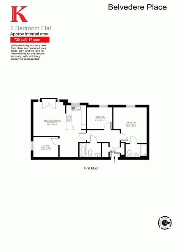 Floor Plan Image for 2 Bedroom Flat for Sale in Belvedere Place, SW2