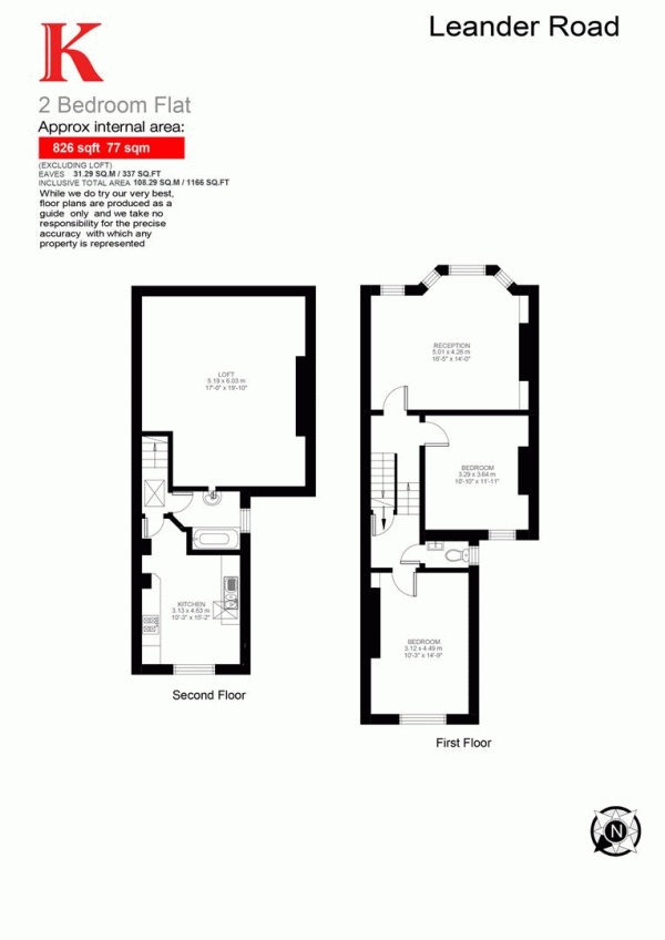 Floor Plan for 2 Bedroom Flat for Sale in Leander Road, SW2, SW2, 2LJ -  &pound600,000