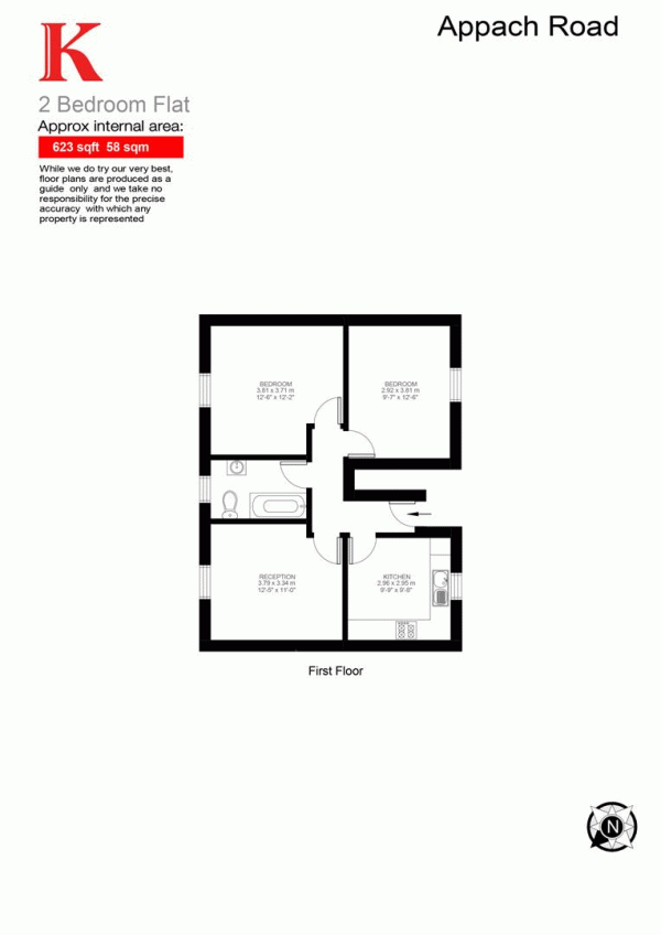 Floor Plan Image for 2 Bedroom Flat for Sale in Appach Road, SW2