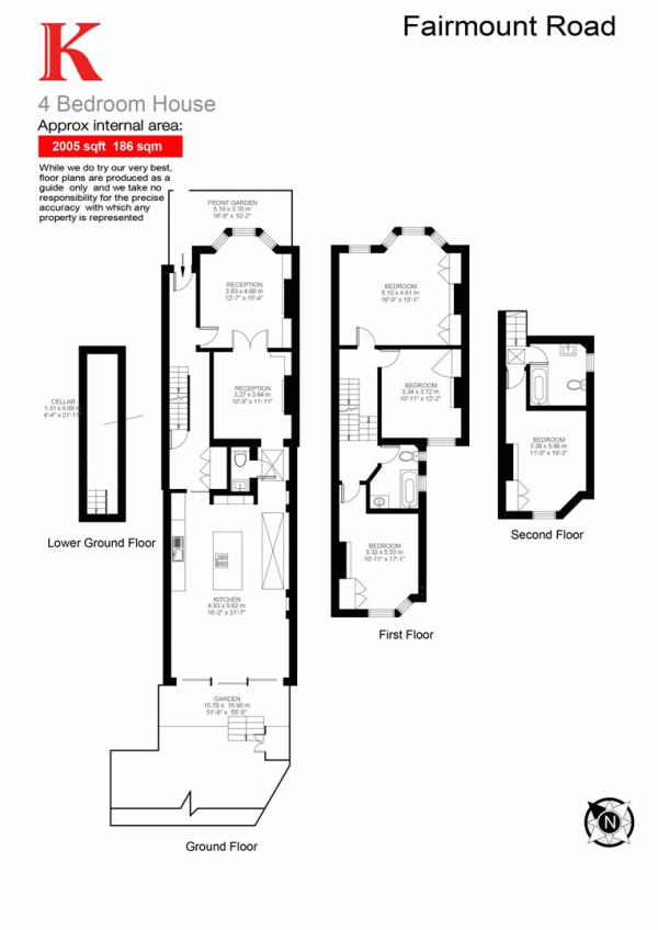 Floor Plan Image for 4 Bedroom Property for Sale in Fairmount Road, SW2