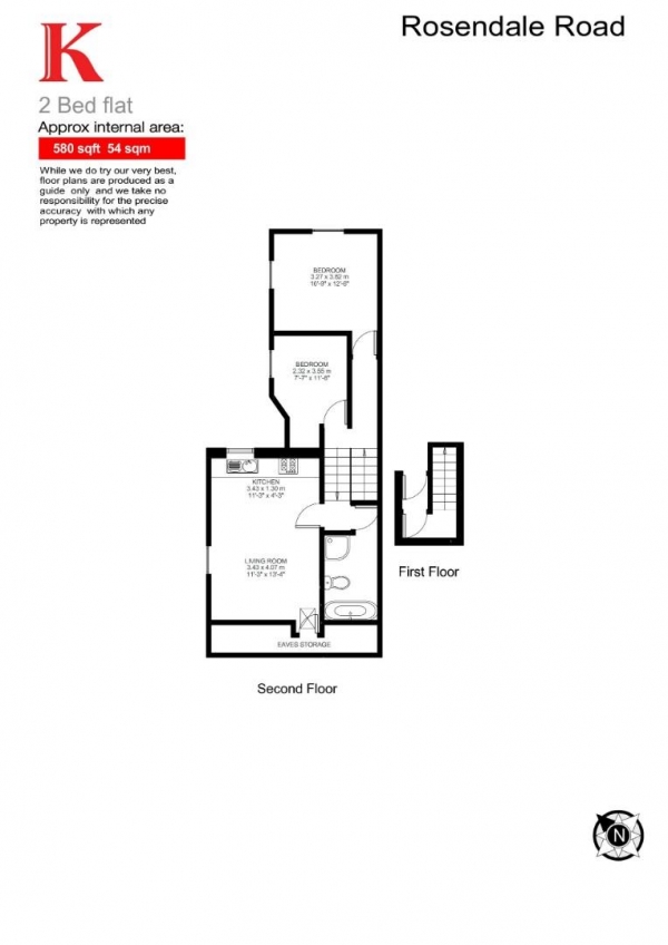 Floor Plan Image for 2 Bedroom Flat for Sale in Rosendale Road, SE24