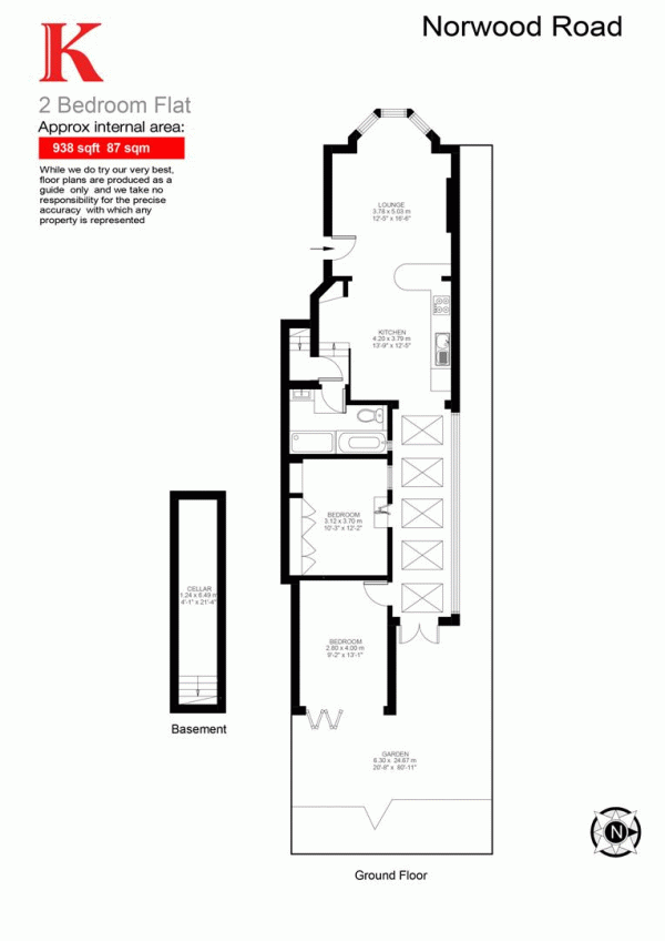 Floor Plan Image for 2 Bedroom Flat for Sale in Norwood Road, SE24