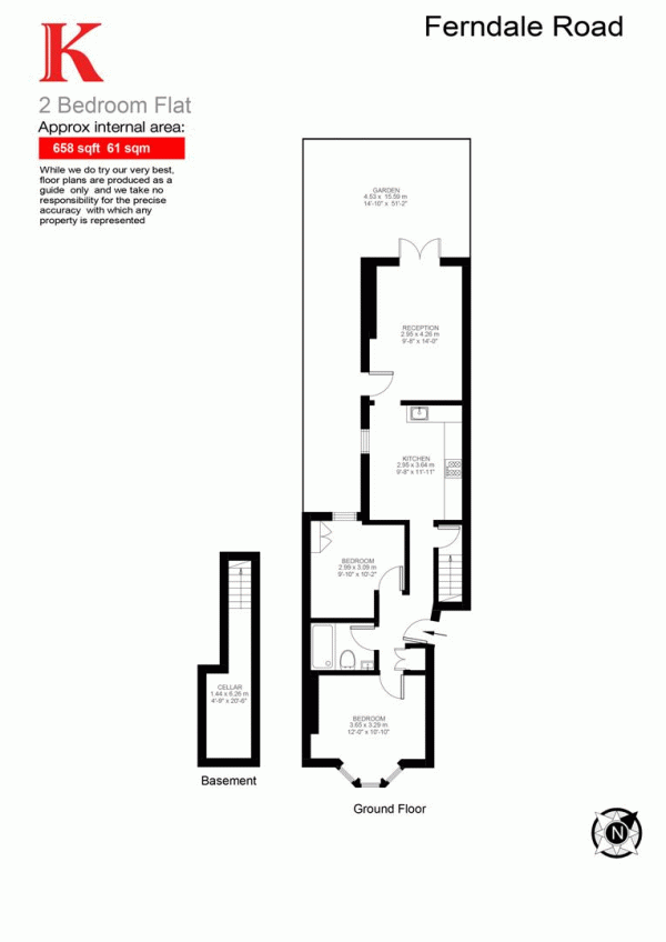 Floor Plan for 2 Bedroom Flat for Sale in Ferndale Road, SW4, SW4, 7SE -  &pound625,000