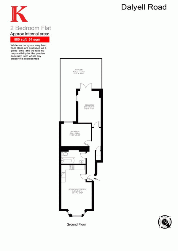 Floor Plan Image for 2 Bedroom Flat for Sale in Dalyell Road, SW9