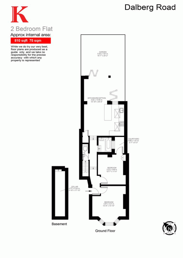 Floor Plan for 2 Bedroom Flat for Sale in Dalberg Road, SW2, SW2, 1AL -  &pound695,000