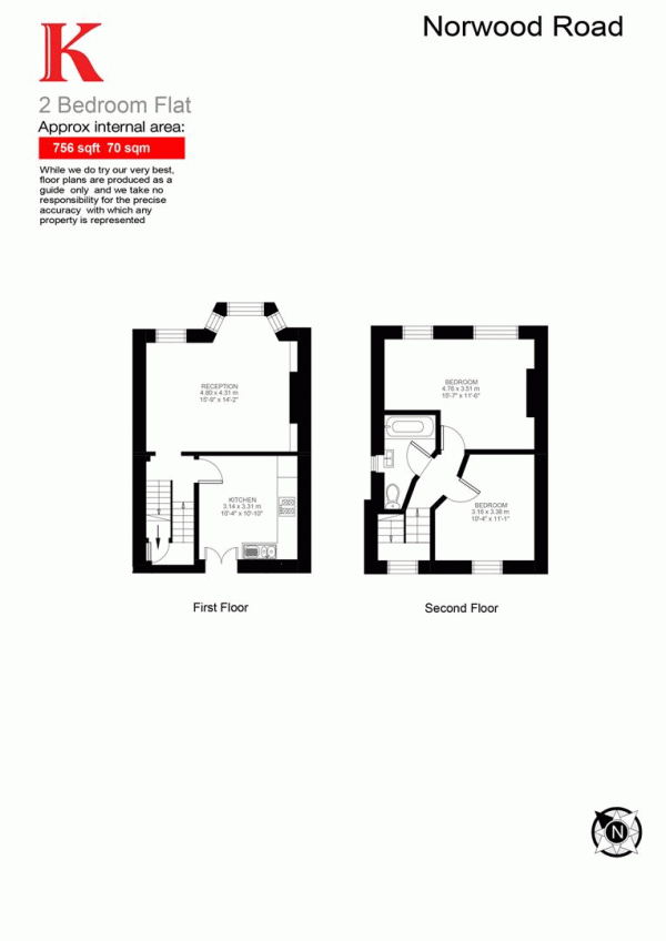 Floor Plan Image for 2 Bedroom Flat for Sale in Norwood Road, SE27