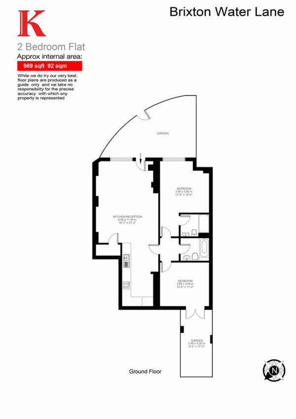 Floor Plan for 2 Bedroom Flat for Sale in Brixton Water Lane, SW2, SW2, 1PH -  &pound650,000