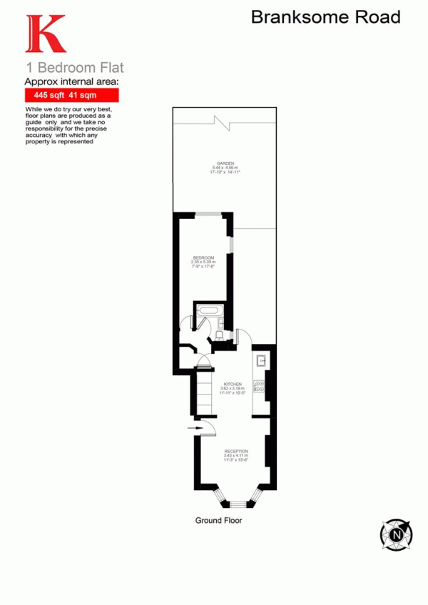 Floor Plan for 1 Bedroom Flat for Sale in Branksome Road, SW2, SW2, 5JA -  &pound450,000