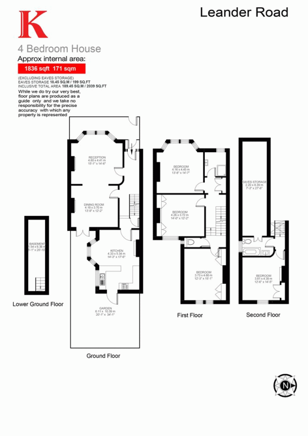 Floor Plan Image for 4 Bedroom Property for Sale in Leander Road, SW2