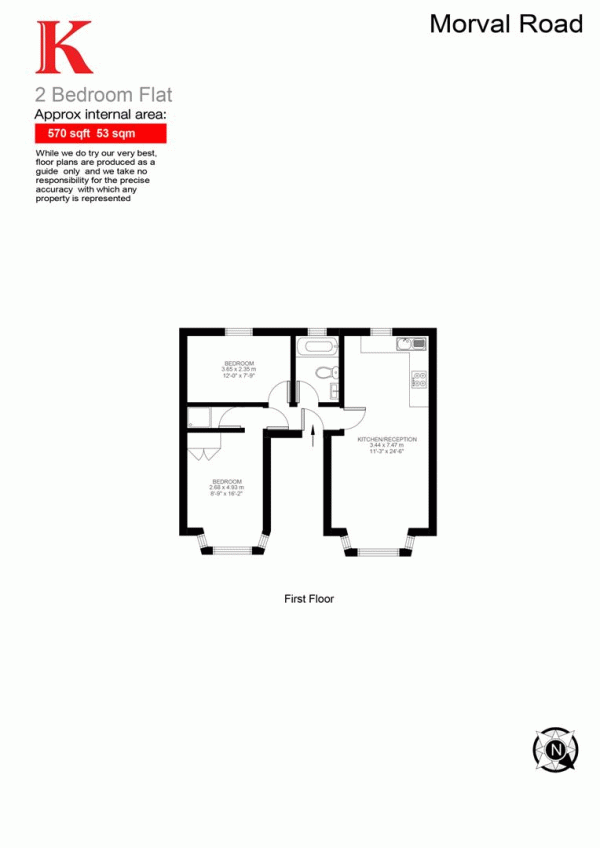 Floor Plan Image for 2 Bedroom Flat for Sale in Morval Road, SW2