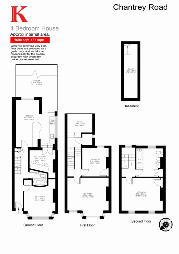 Floor Plan Image for 4 Bedroom Terraced House for Sale in Chantrey Road, SW9