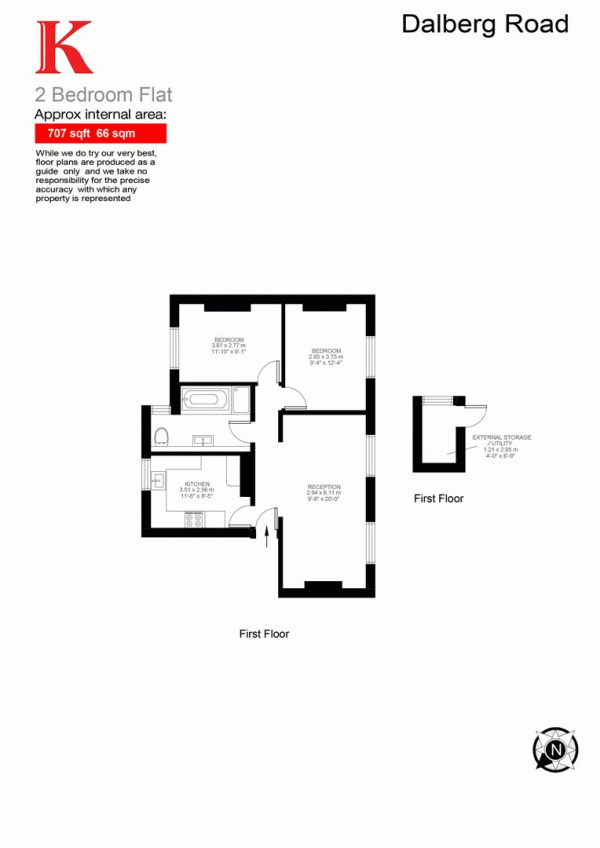 Floor Plan Image for 2 Bedroom Flat for Sale in Dalberg Road, SW2