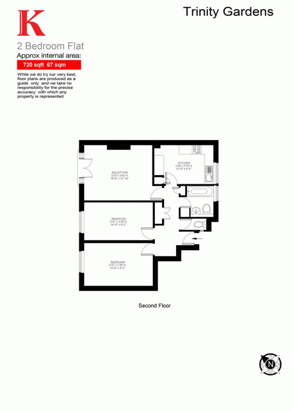 Floor Plan Image for 2 Bedroom Flat for Sale in Trinity Gardens, SW9