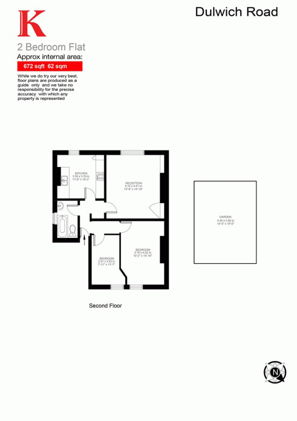 Floor Plan Image for 2 Bedroom Flat for Sale in Dulwich Road, SE24