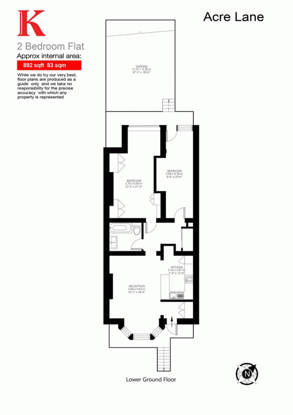 Floor Plan Image for 2 Bedroom Flat for Sale in Acre Lane, SW2