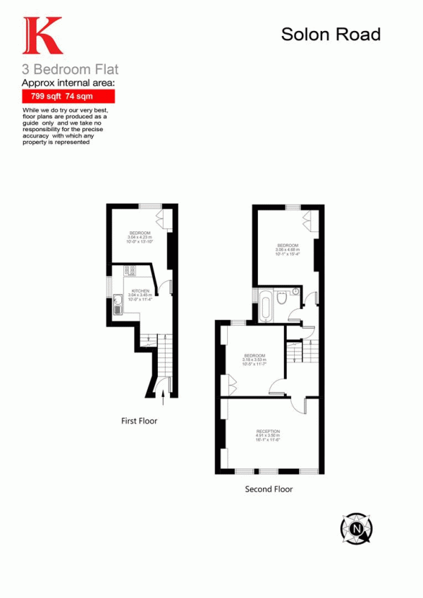 Floor Plan for 3 Bedroom Flat for Sale in Solon Road, SW2, SW2, 5UU -  &pound600,000