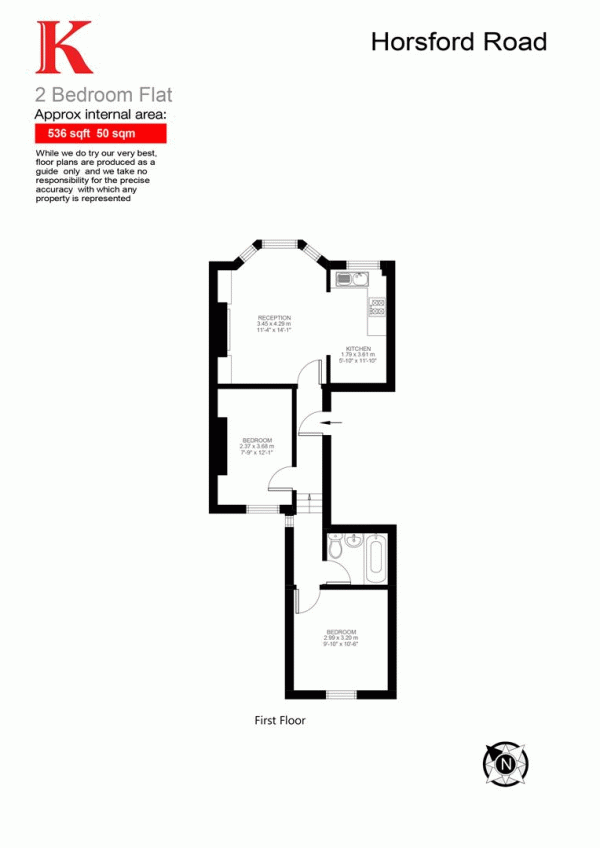 Floor Plan Image for 2 Bedroom Flat for Sale in Horsford Road, SW2