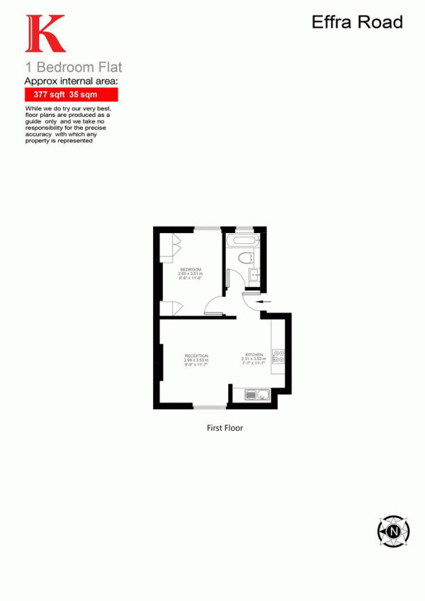 Floor Plan Image for 1 Bedroom Flat for Sale in Effra Road, SW2