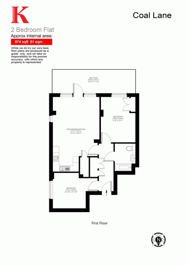 Floor Plan Image for 2 Bedroom Flat for Sale in Coal Lane, SW9