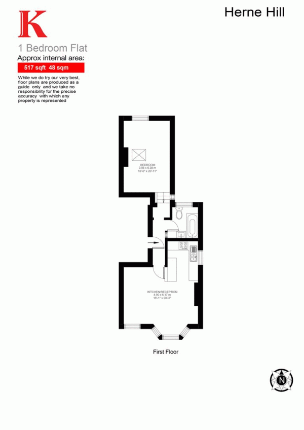 Floor Plan Image for 1 Bedroom Flat for Sale in Herne Hill Road, SE24