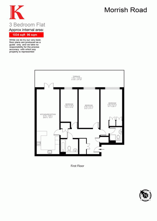 Floor Plan Image for 3 Bedroom Flat for Sale in Morrish Road, SW2