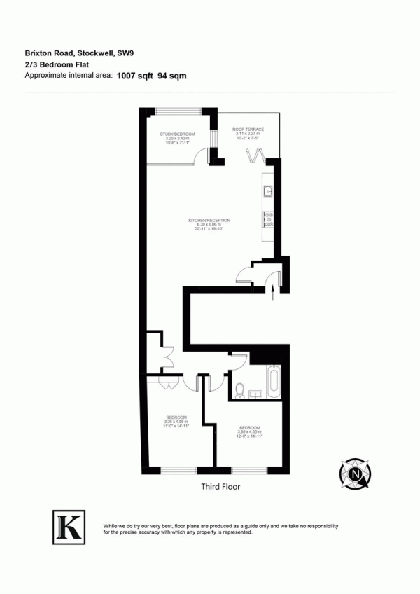 Floor Plan Image for 3 Bedroom Flat for Sale in Brixton Road, SW9