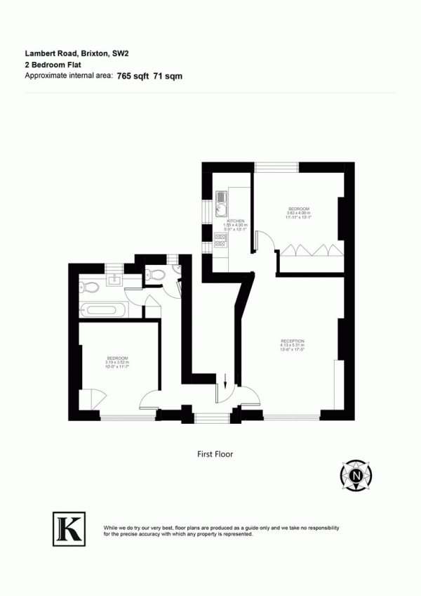 Floor Plan for 2 Bedroom Flat for Sale in Lambert Road, SW2, SW2, 5BA -  &pound575,000