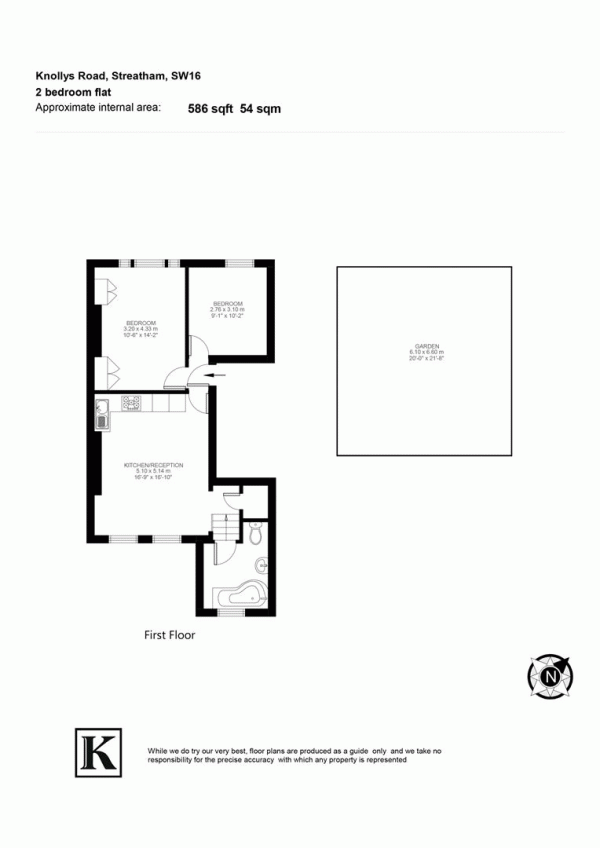 Floor Plan Image for 2 Bedroom Flat for Sale in Knollys Road, SW16