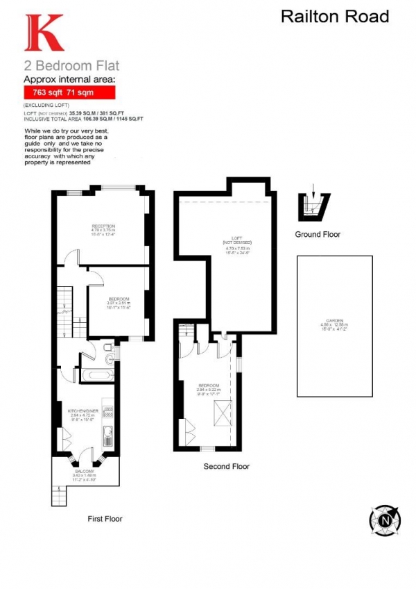 Floor Plan Image for 2 Bedroom Flat for Sale in Railton Road, SE24