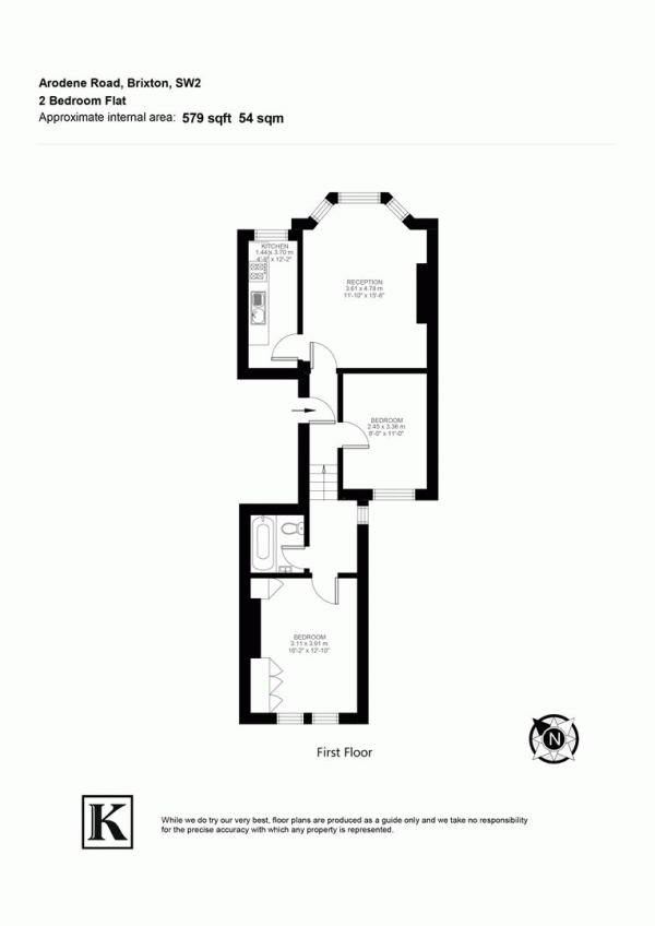 Floor Plan Image for 2 Bedroom Flat for Sale in Arodene Road, SW2