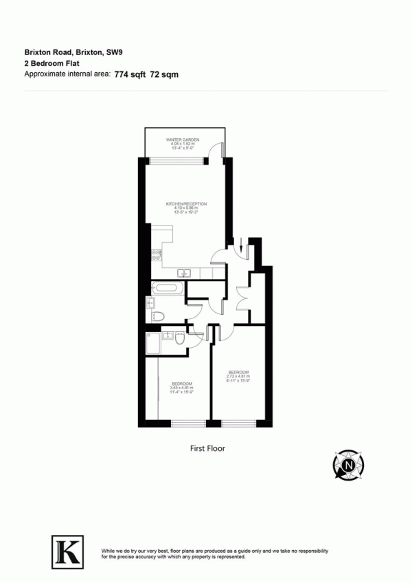 Floor Plan for 2 Bedroom Flat for Sale in Brixton Road, SW9, SW9, 7BW -  &pound575,000