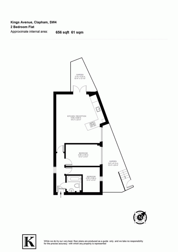 Floor Plan for 2 Bedroom Flat for Sale in Kings Avenue, SW4, SW4, 8DT -  &pound475,000