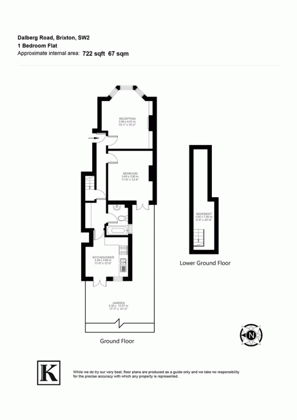 Floor Plan for 1 Bedroom Flat for Sale in Dalberg Road, SW2, SW2, 1AN -  &pound525,000