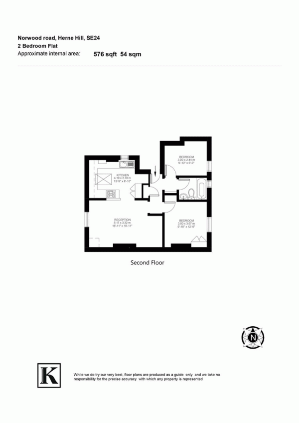 Floor Plan for 2 Bedroom Flat for Sale in Norwood Road, SE24, SE24, 9AQ -  &pound465,000