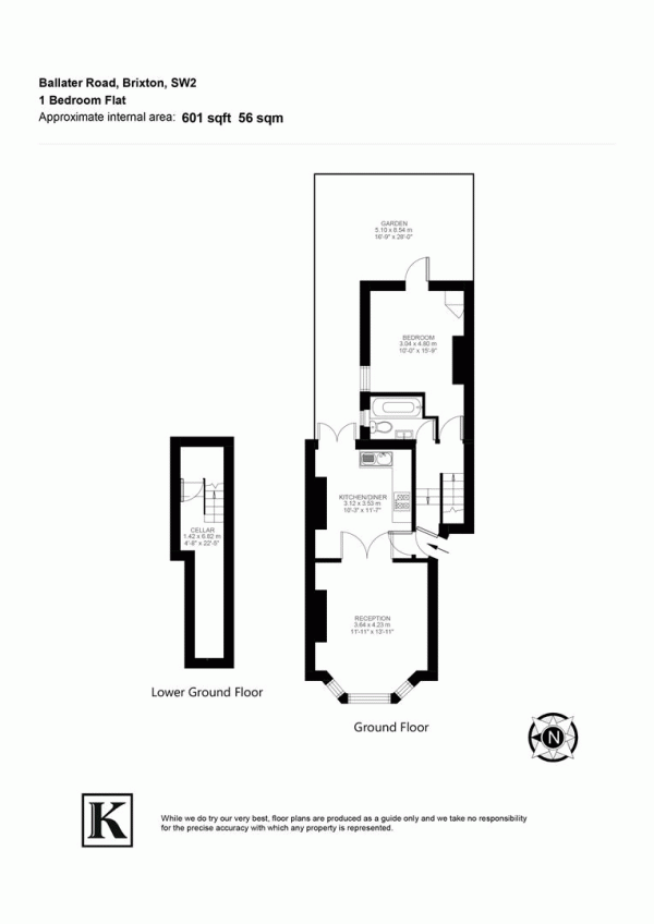 Floor Plan for 1 Bedroom Flat for Sale in Ballater Road, SW2, SW2, 5QX -  &pound495,000