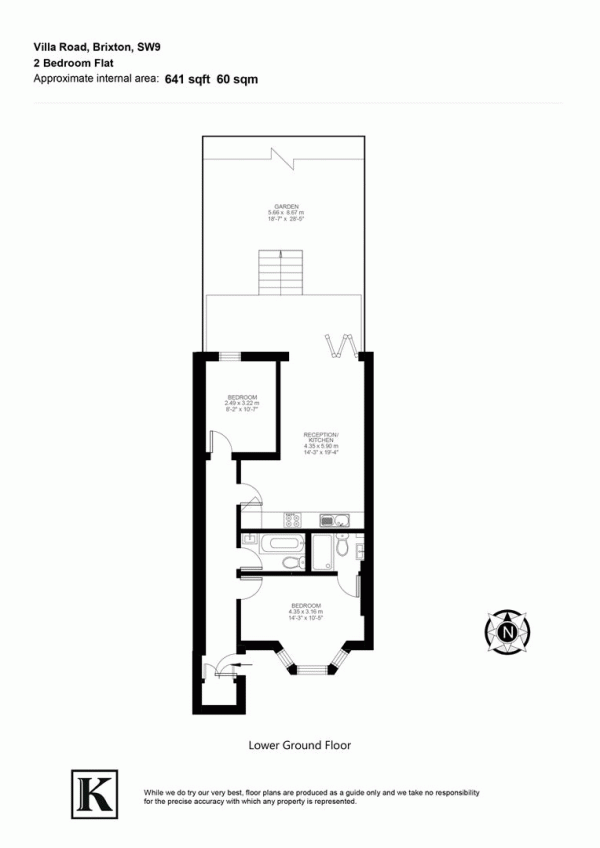 Floor Plan Image for 2 Bedroom Flat for Sale in Villa Road, SW9