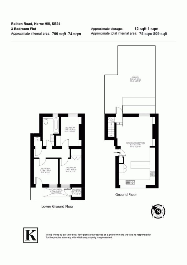 Floor Plan Image for 3 Bedroom Flat for Sale in Railton Road, SE24