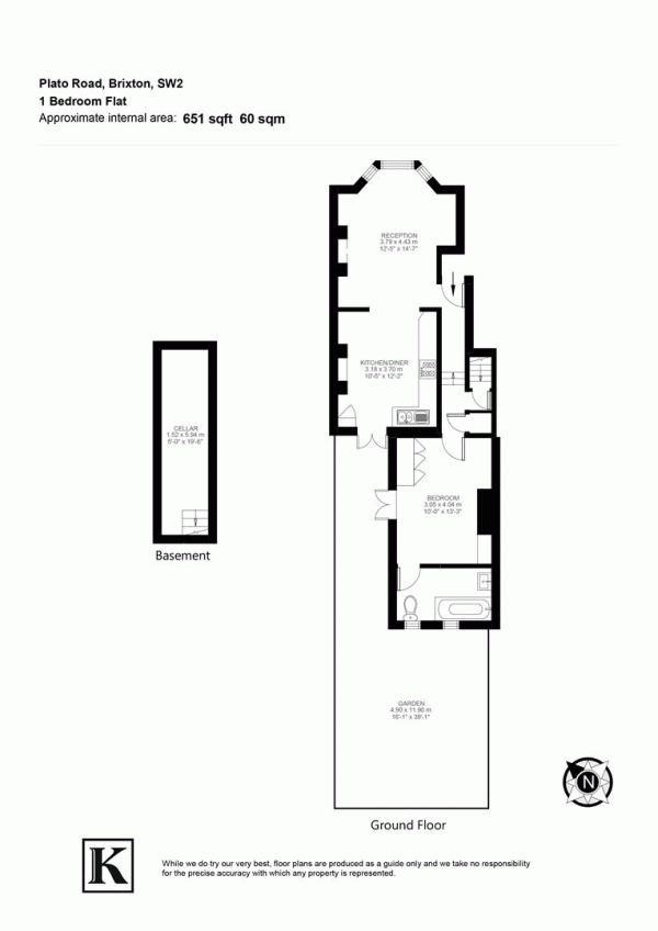 Floor Plan for 1 Bedroom Flat for Sale in Plato Road, SW2, SW2, 5UP -  &pound475,000