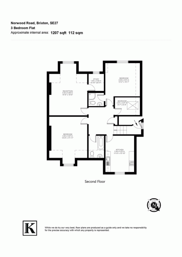 Floor Plan Image for 3 Bedroom Flat for Sale in Norwood Road, SE27