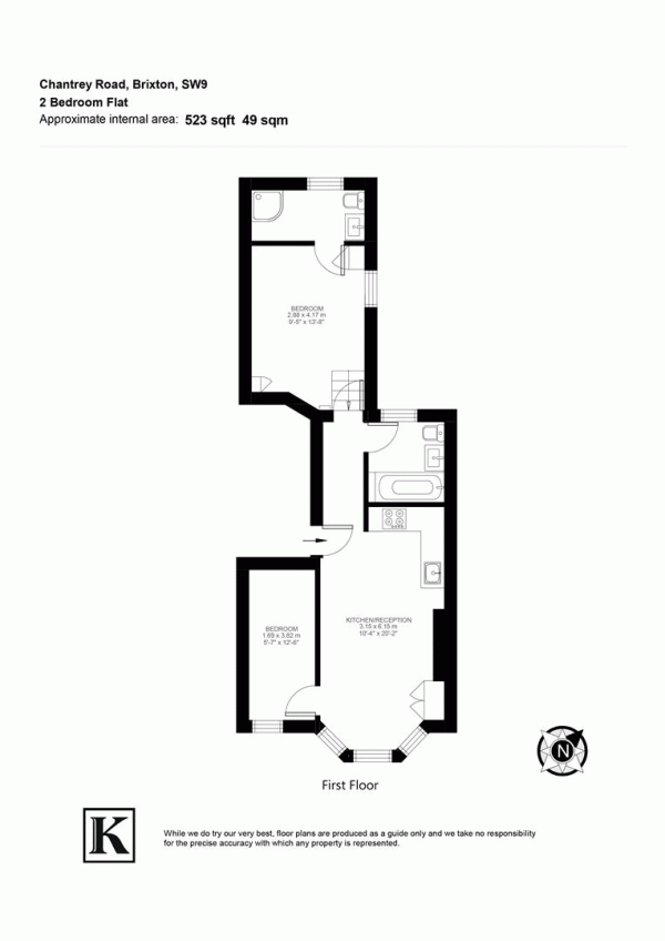 Floor Plan Image for 2 Bedroom Flat for Sale in Chantrey Road, SW9