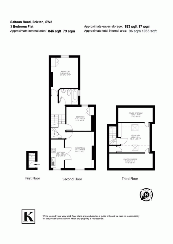 Floor Plan Image for 3 Bedroom Flat for Sale in Saltoun Road, SW2