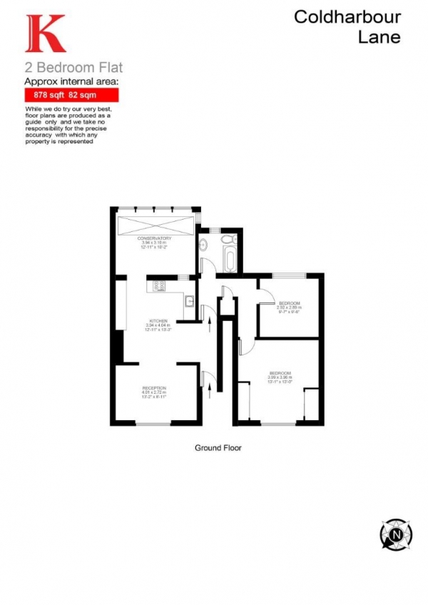 Floor Plan Image for 2 Bedroom Flat to Rent in Coldharbour Lane, SW2