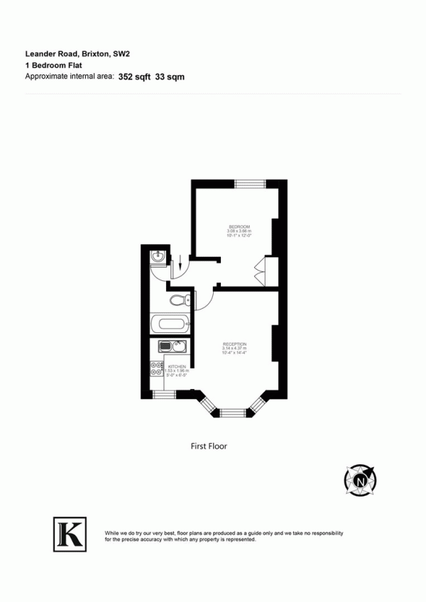 Floor Plan for 1 Bedroom Flat for Sale in Leander Road, SW2, SW2, 2LL -  &pound335,000